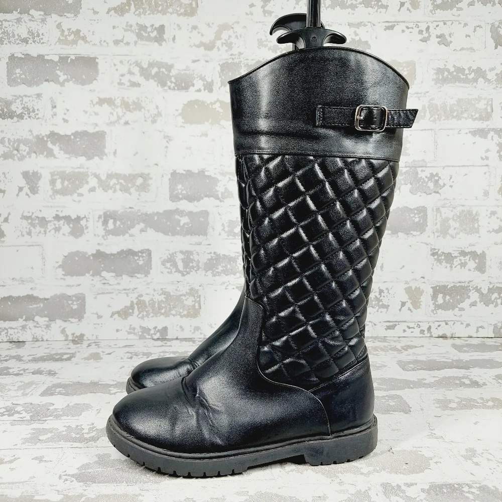Nordstrom Aubrey Black Faux Leather Quilted Knee High Boots B622
